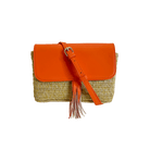 Colleen Raffia Crossbody with Orange Vegan Leather and 1/4" Vegan Leather Strap