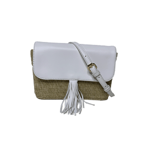Colleen Raffia Crossbody with White Vegan Leather and 1/4" Vegan Leather Strap