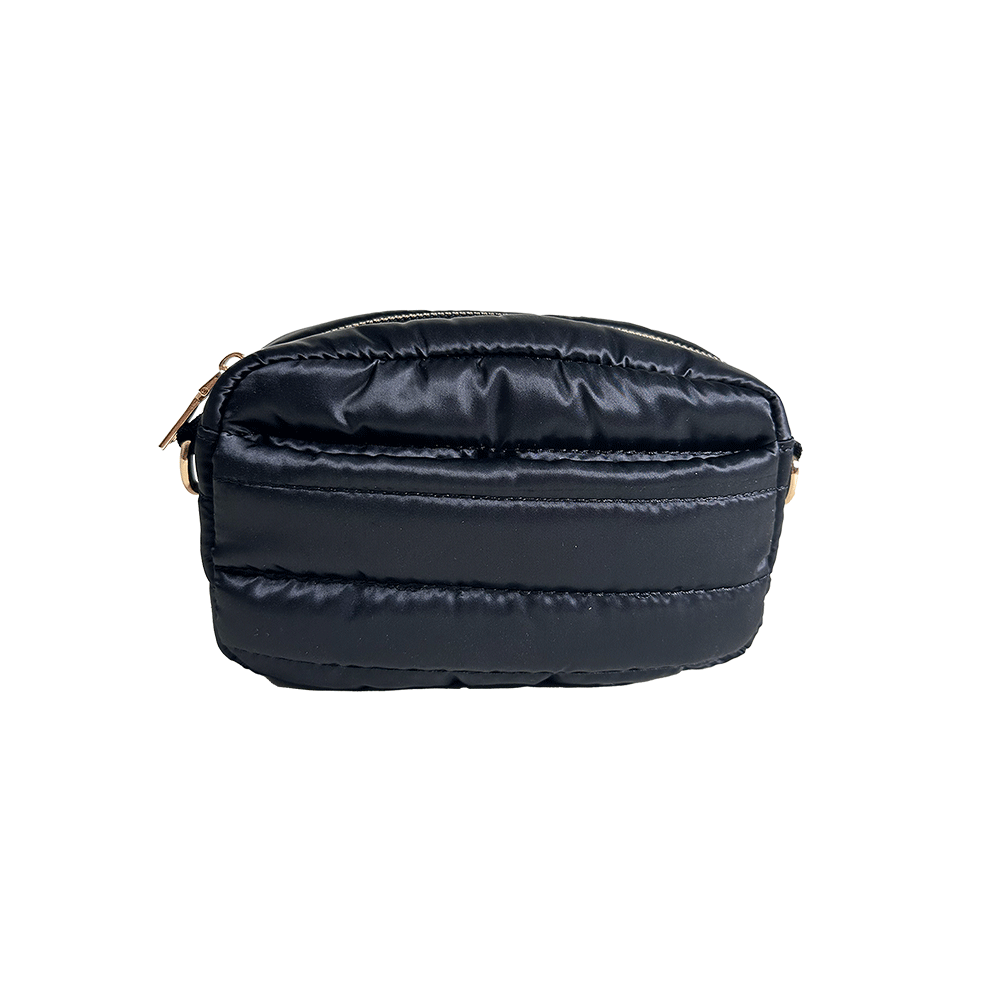 Ella Black Quilted Nylon Crossbody Bag