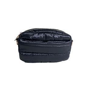Ella Black Quilted Nylon Crossbody Bag