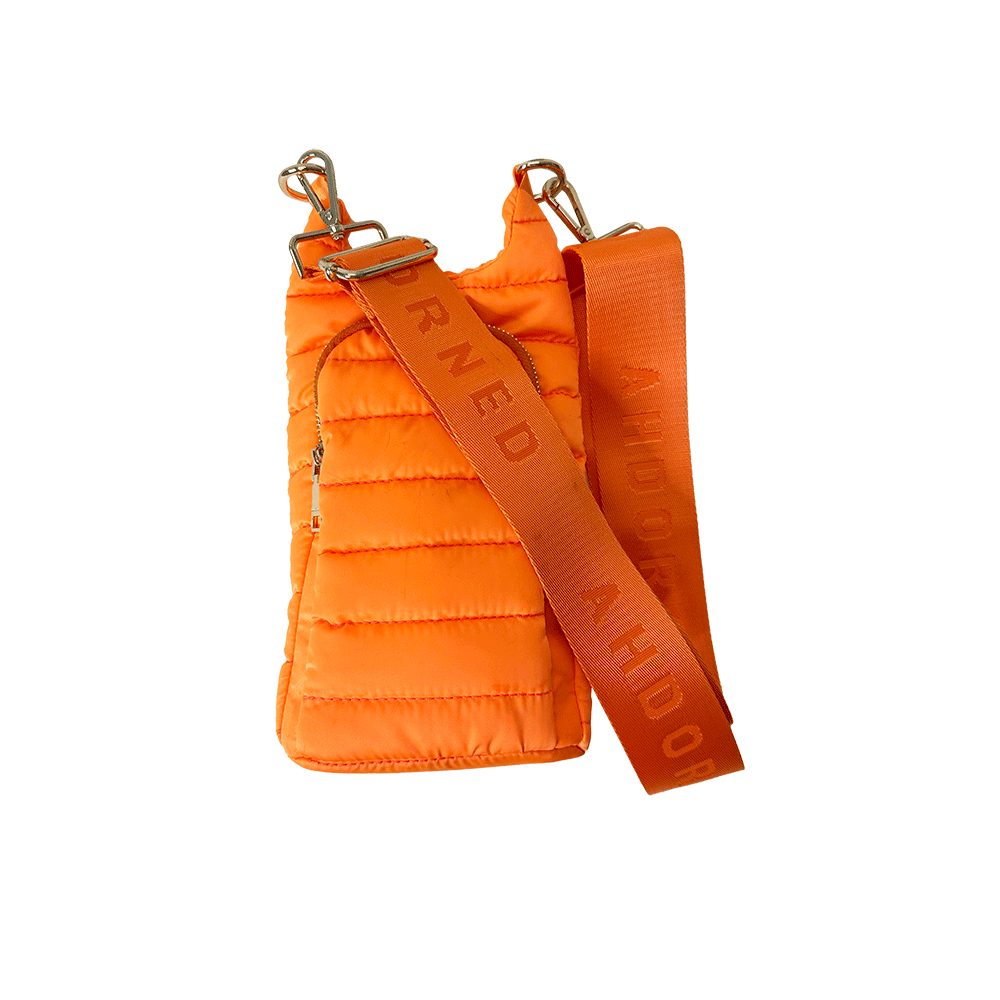 Emma Neon Orange Quilted Nylon Water Bottle Bag with 2" Strap