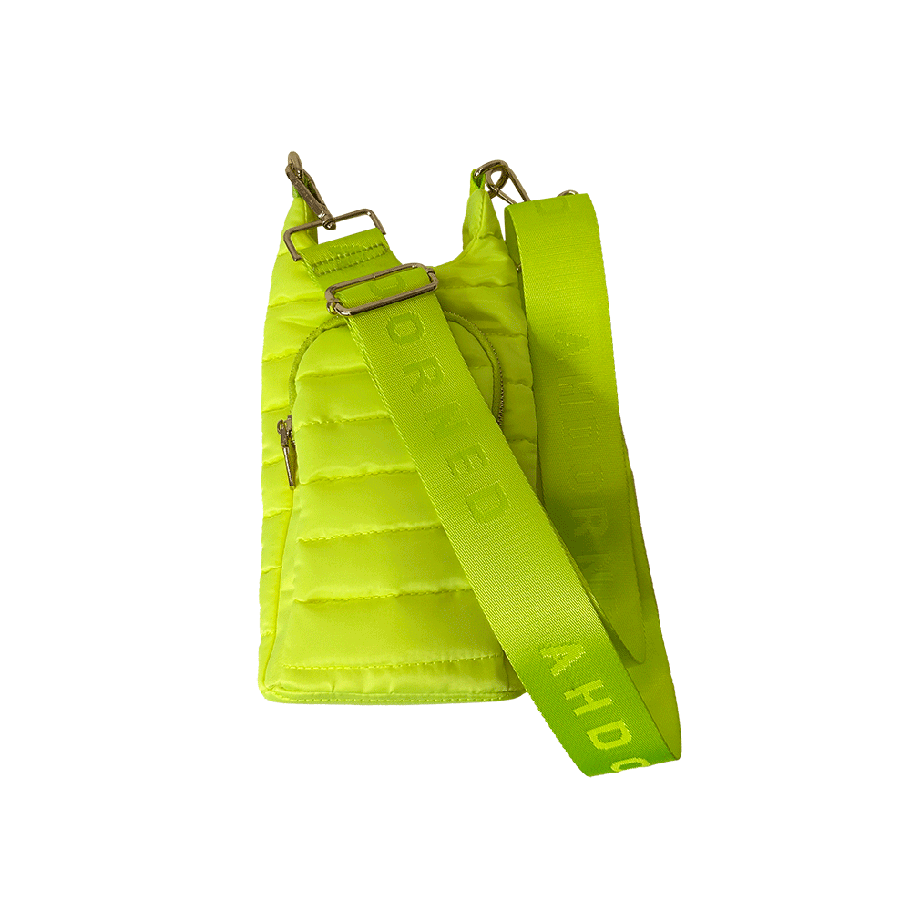 Emma Neon Yellow Quilted Nylon Water Bottle Bag with 2" Strap