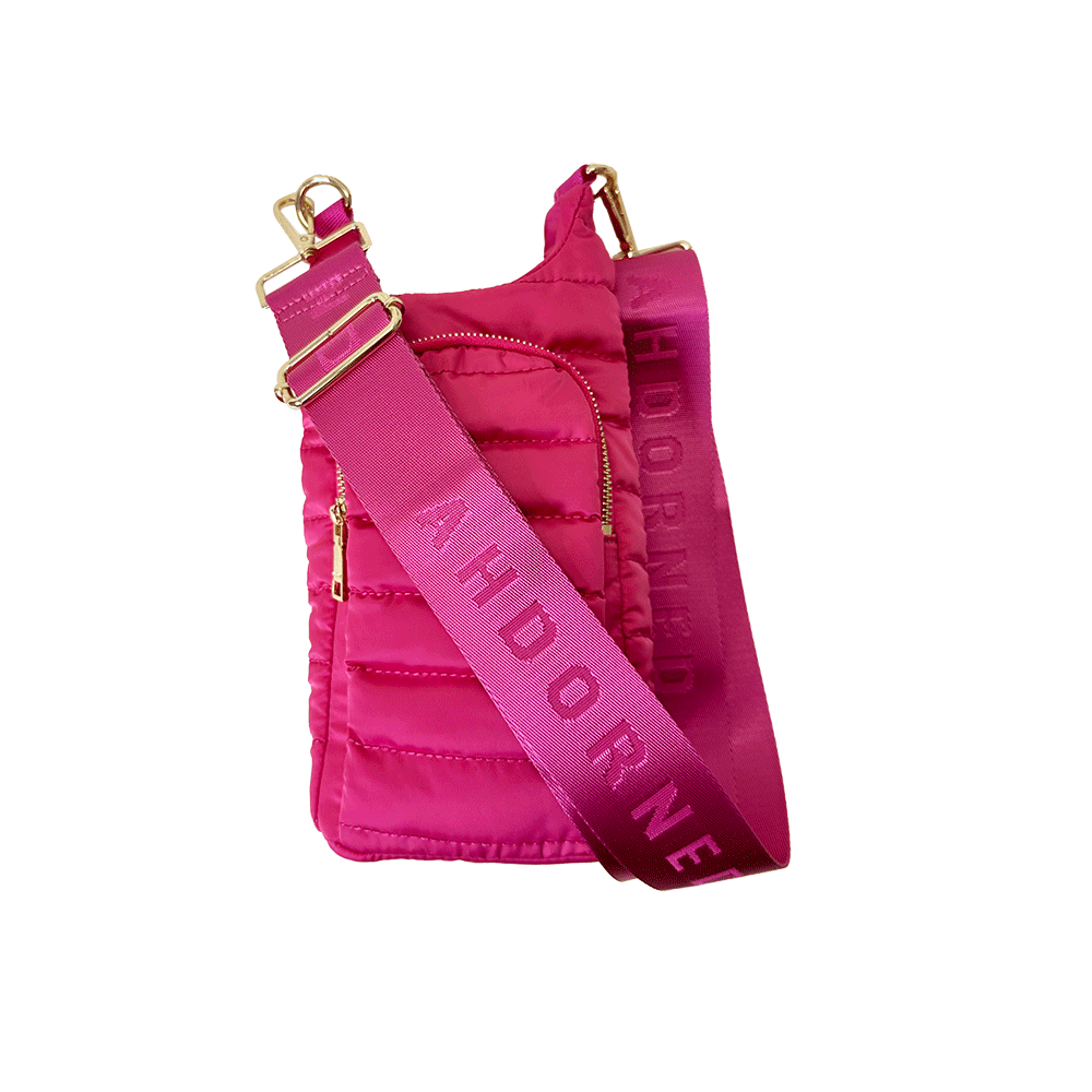Emma Pink Quilted Nylon Water Bottle Bag with 2" Strap