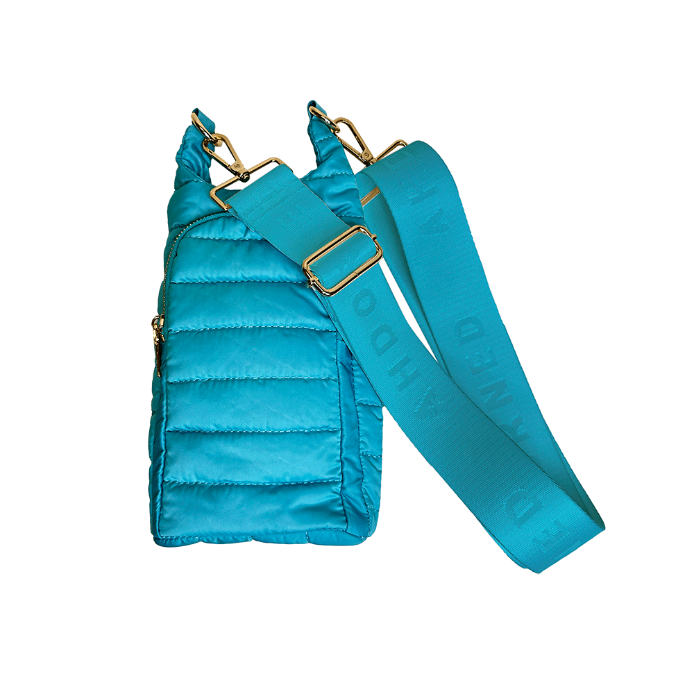 Emma Turquoise Quilted Nylon Water Bottle Bag with 2" Strap