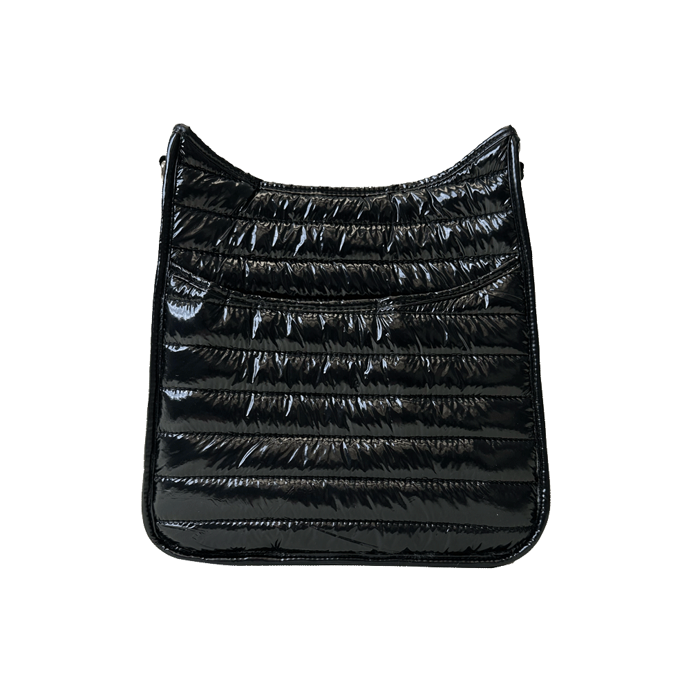 Everly Liquid Black Quilted Nylon Messenger Bag