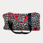 Leoaprd Printed Mahjong Bag with red handles and a black adjustable crossbody bag strap.