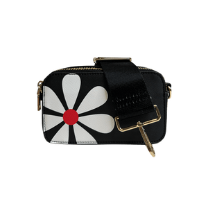Black with White Flower Jamie Flower Camera Bag & Solid 2” Strap