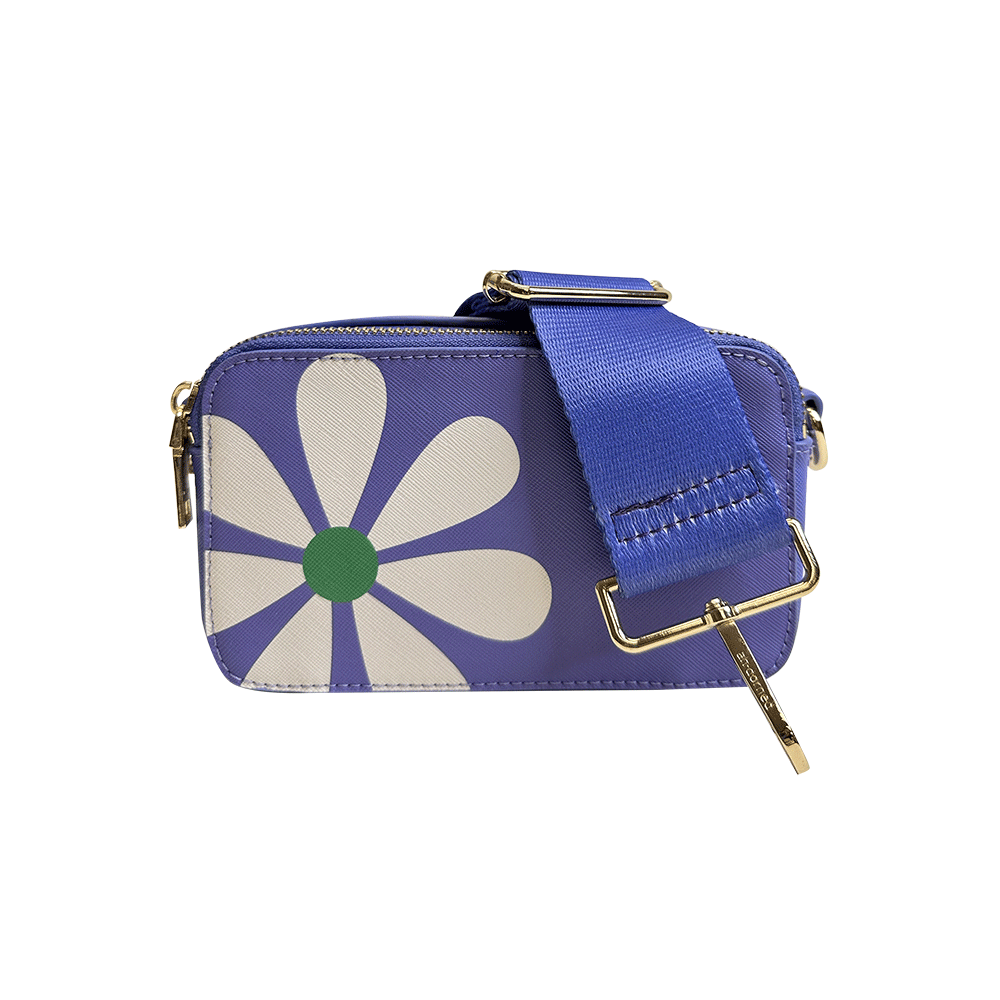 Lavender with Cream Flower Jamie Flower Camera Bag & Solid 2” Strap