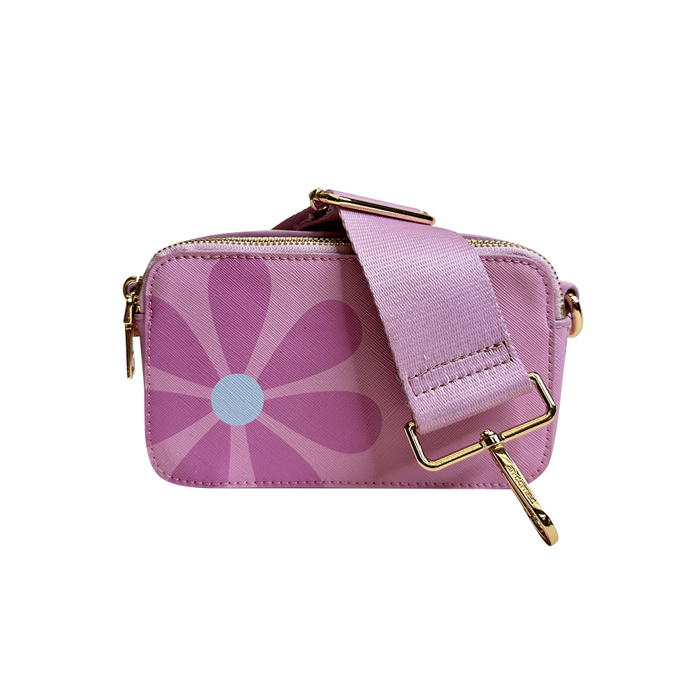 Light Pink with Pink Flower Jamie Flower Camera Bag & Solid 2” Strap