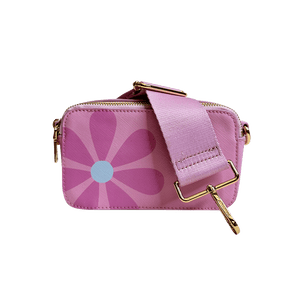 Light Pink with Pink Flower Jamie Flower Camera Bag & Solid 2” Strap