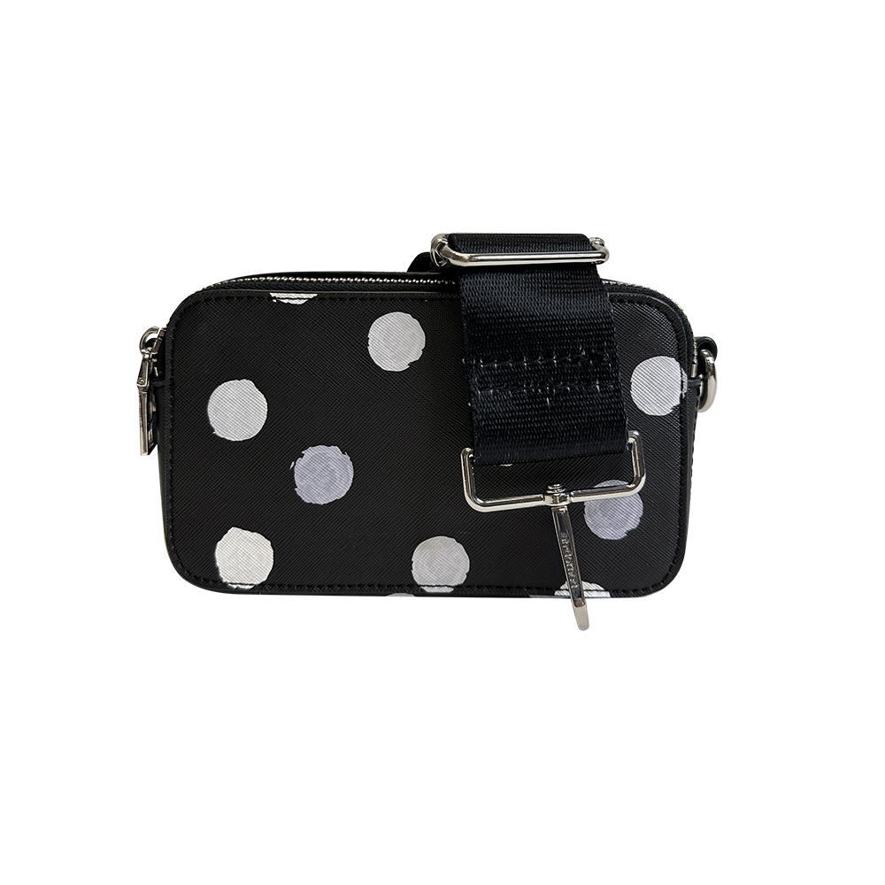 Black with Grey Dots Jamie Polka Dots Camera Bag & Solid 2” Strap