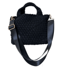 Black Linda Woven Velour Tote with 1.5" Bag Strap