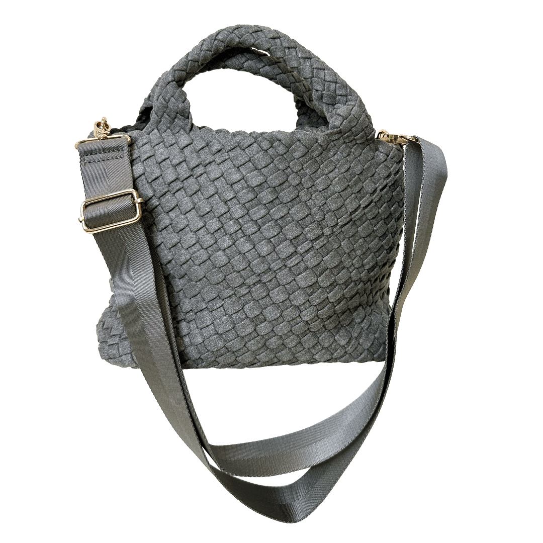 Grey Linda Woven Velour Tote with 1.5" Bag Strap