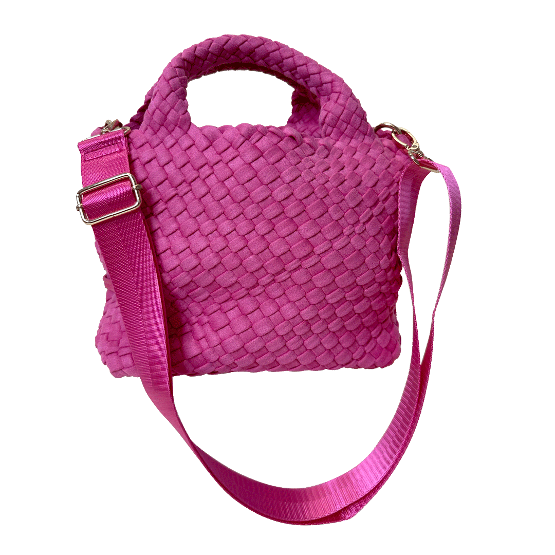 Pink Linda Woven Velour Tote with 1.5" Bag Strap