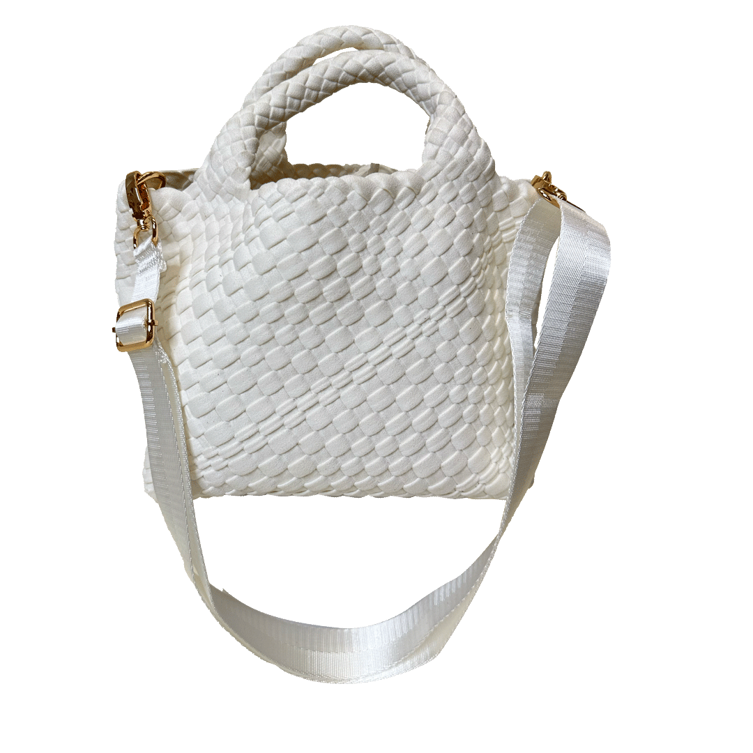 White Linda Woven Velour Tote with 1.5" Bag Strap