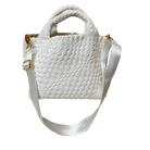 White Linda Woven Velour Tote with 1.5" Bag Strap