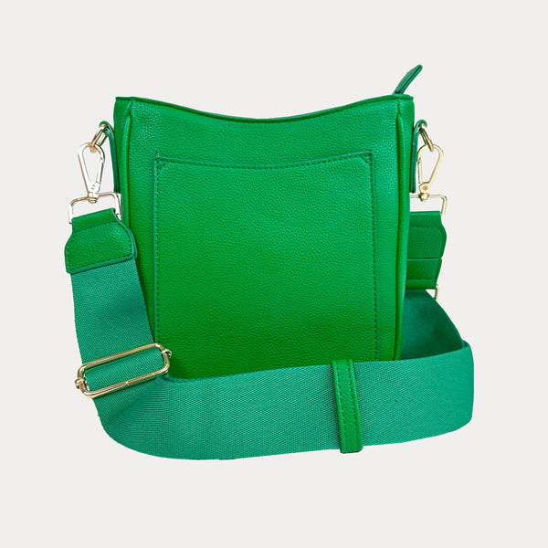 Madelyn Mini Vegan Pebble Messenger with Matching Bag strap in Kelly