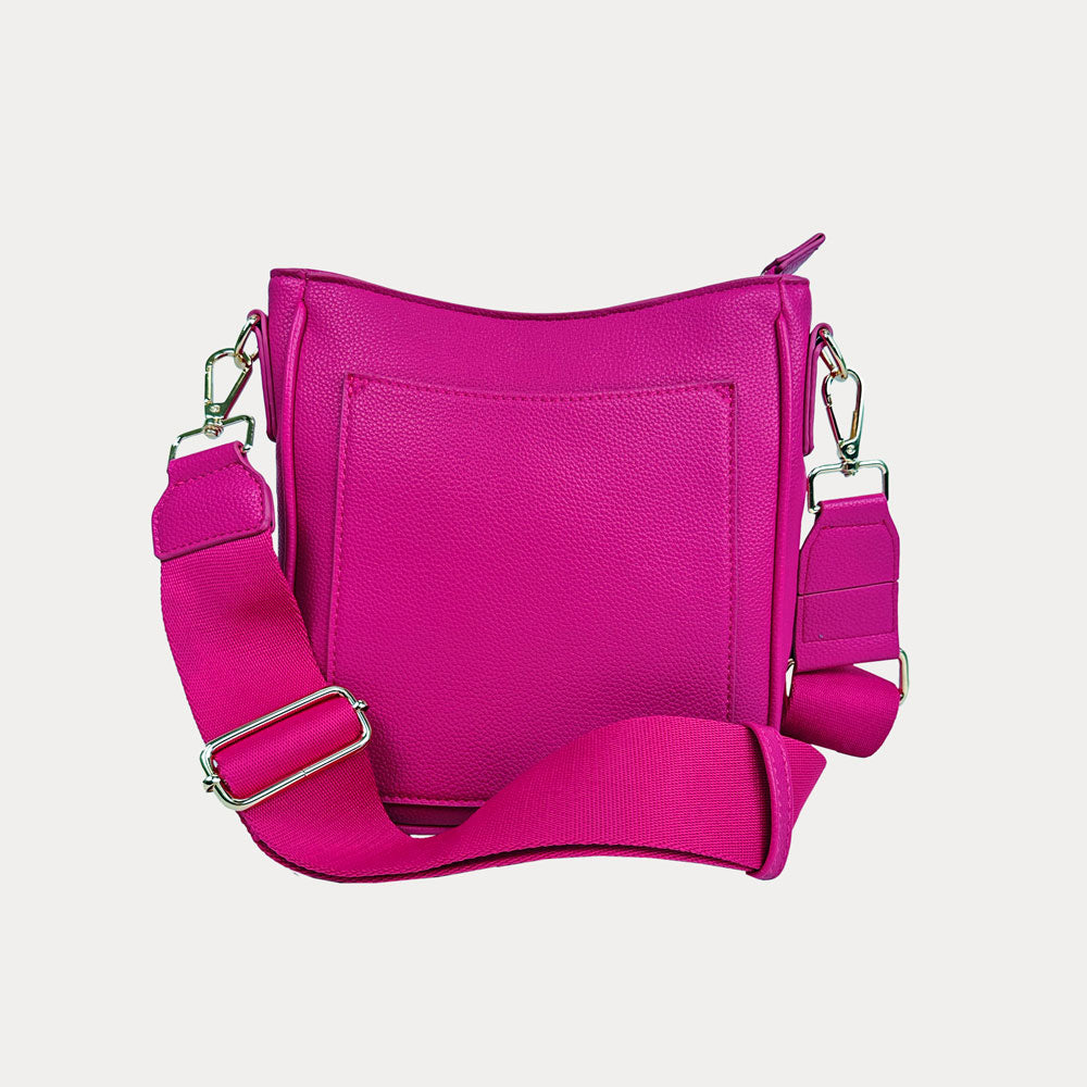 Madelyn Mini Vegan Pebble Messenger with Matching Bag strap in Raspberry