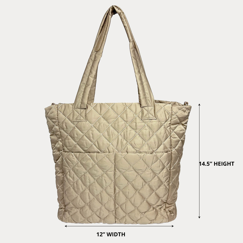 ★TOUT Y EST★ Medium Quilting Bag BEIGE K3343LBG15BEI Mabel Lightweight Quilted Nylon Tote | Women's Tote Bags