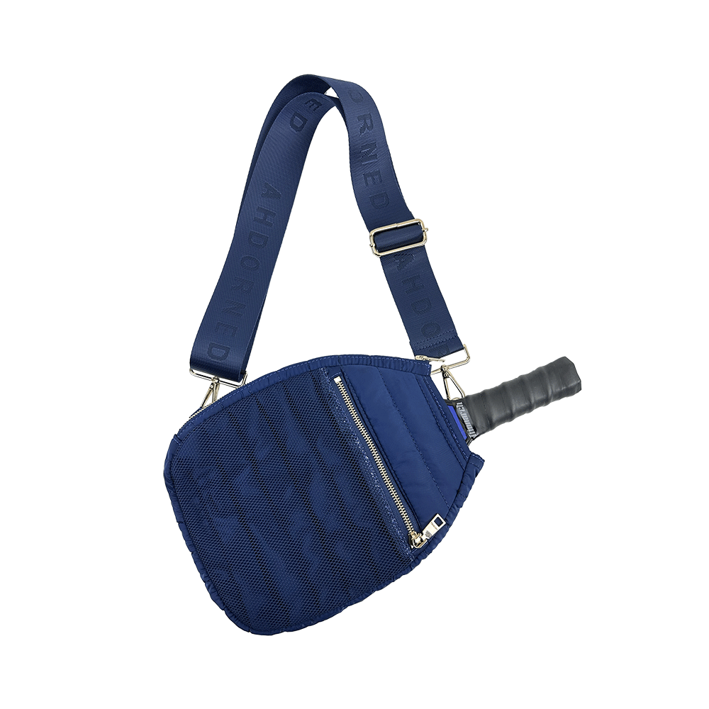 Navy Poppy Quilted Puffy Nylon Pickleball Paddle Cover with Strap
