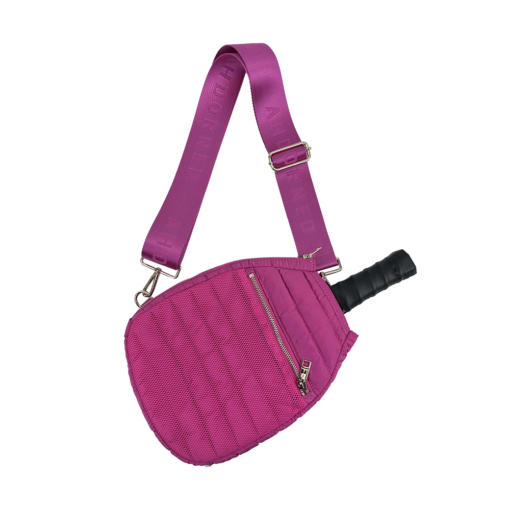 Pink Poppy Quilted Puffy Nylon Pickleball Paddle Cover with Strap