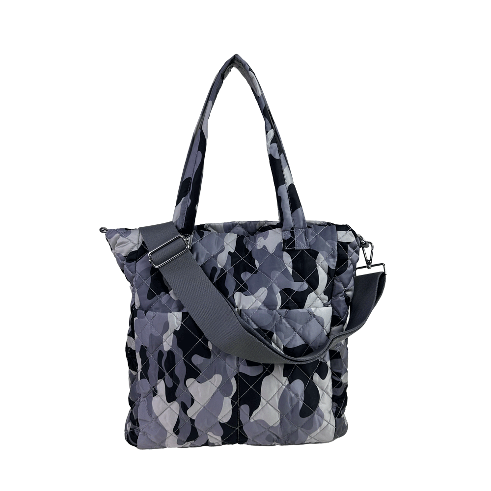 Quilted camo top tote bag