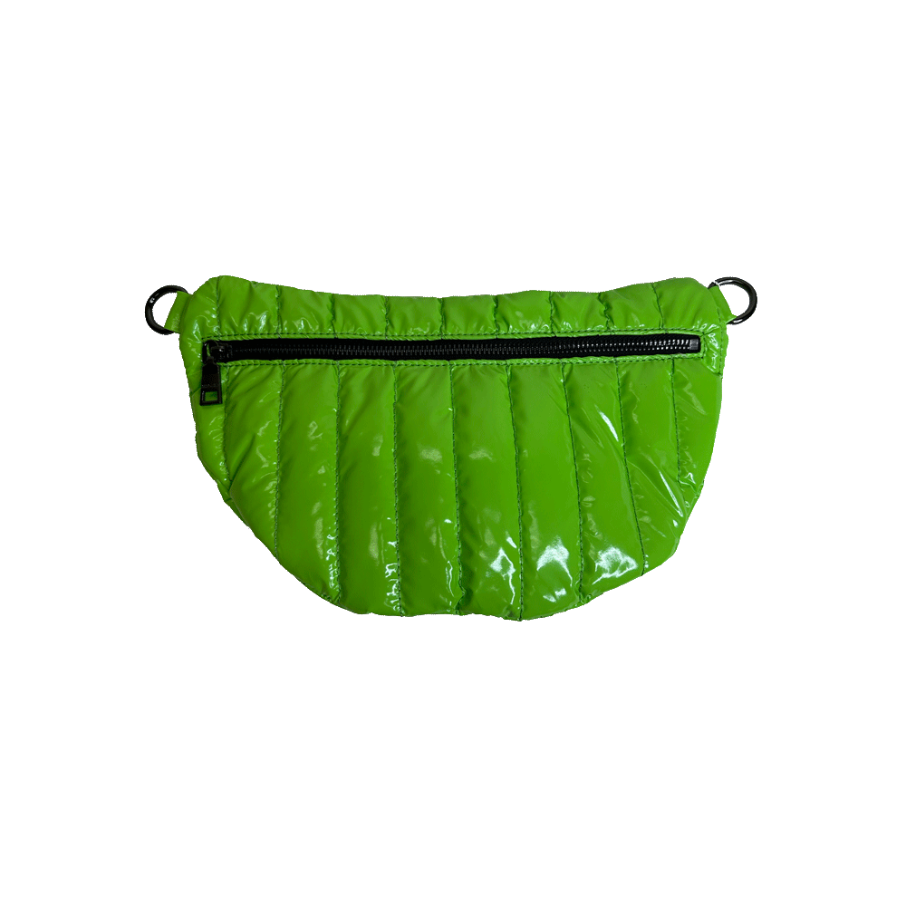 Reese Green Liquid Nylon Quilted Sling/Bum Bag with Resin Chain and 2" Strap