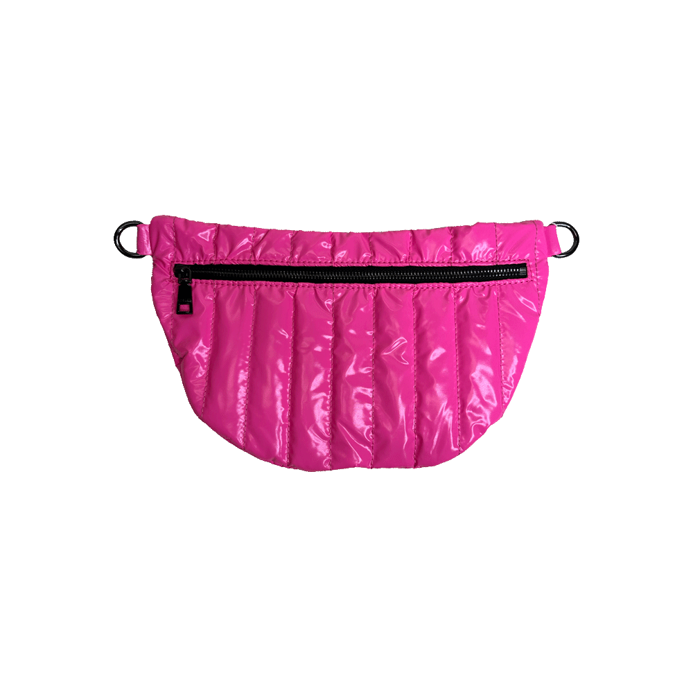 Reese Pink Liquid Nylon Quilted Sling/Bum Bag with Resin Chain and 2" Strap