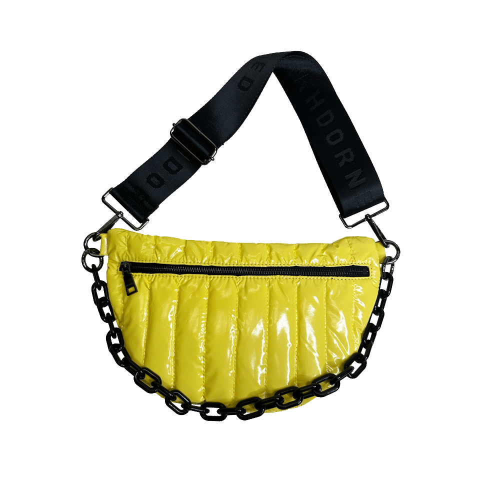 Reese Yellow Liquid Nylon Quilted Sling/Bum Bag with Resin Chain and 2" Strap