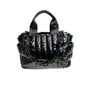 Rosie Quilted Tote w/Black Resin Chain & 2" Adjustable Solid Black Strap