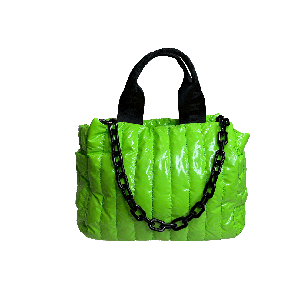 Rosie Green Liquid Nylon Quilted Tote with Resin Chain and 2" Strap