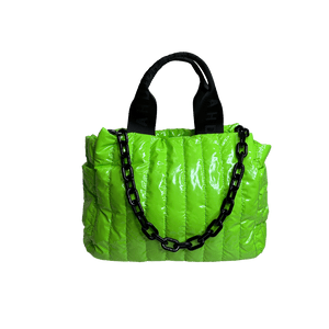 Rosie Quilted Tote w/Black Resin Chain & 2" Adjustable Solid Black Strap