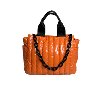 Rosie Quilted Tote w/Black Resin Chain & 2" Adjustable Solid Black Strap