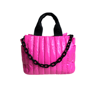 Rosie Quilted Tote w/Black Resin Chain & 2" Adjustable Solid Black Strap