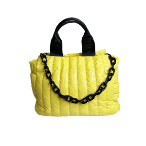 Rosie Quilted Tote w/Black Resin Chain & 2" Adjustable Solid Black Strap
