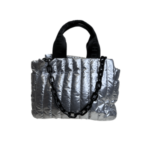 Rosie Quilted Tote w/Black Resin Chain & 2" Adjustable Solid Black Strap
