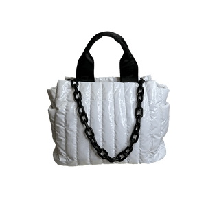 Rosie Quilted Tote w/Black Resin Chain & 2" Adjustable Solid Black Strap