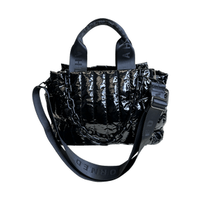Rosie Quilted Tote w/Black Resin Chain & 2" Adjustable Solid Black Strap