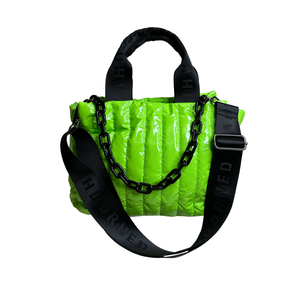 Rosie Green Liquid Nylon Quilted Tote with Resin Chain and 2" Strap