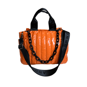 Rosie Quilted Tote w/Black Resin Chain & 2" Adjustable Solid Black Strap
