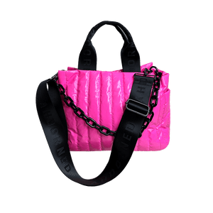 Rosie Quilted Tote w/Black Resin Chain & 2" Adjustable Solid Black Strap