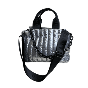 Rosie Quilted Tote w/Black Resin Chain & 2" Adjustable Solid Black Strap