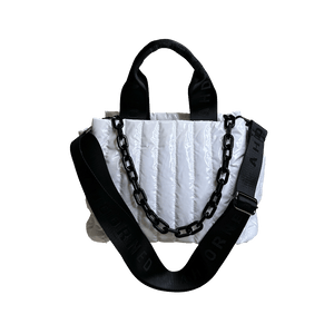 Rosie Quilted Tote w/Black Resin Chain & 2" Adjustable Solid Black Strap