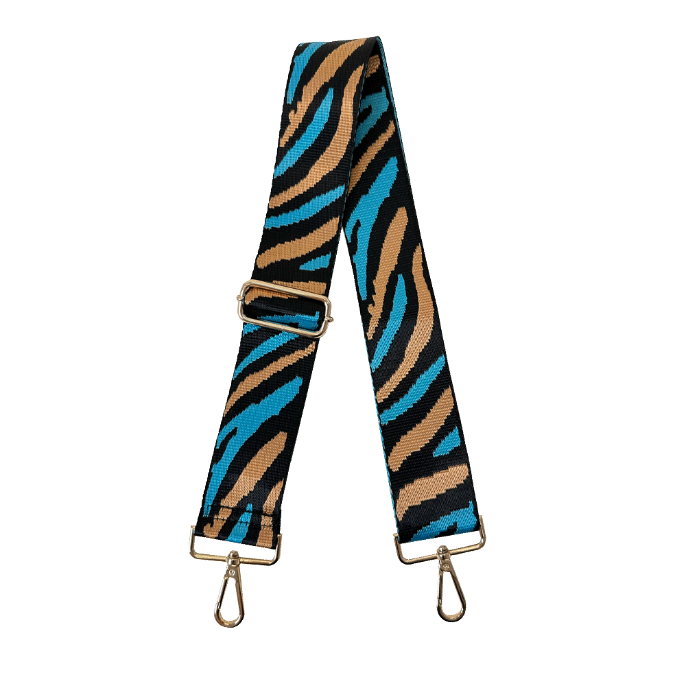Black/Turquoise & Camel Zebra Animal Print Bag Strap