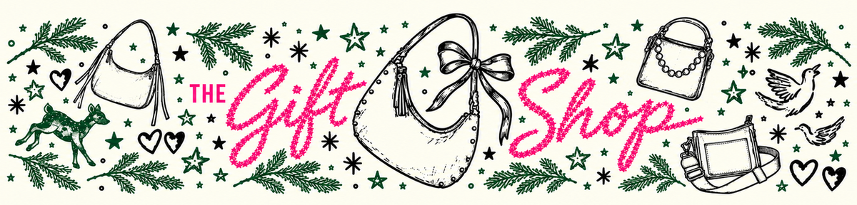 The Gift Shop, image of sketches of handbags, stars, hearts, spruce leaves, birds, and  a deer.