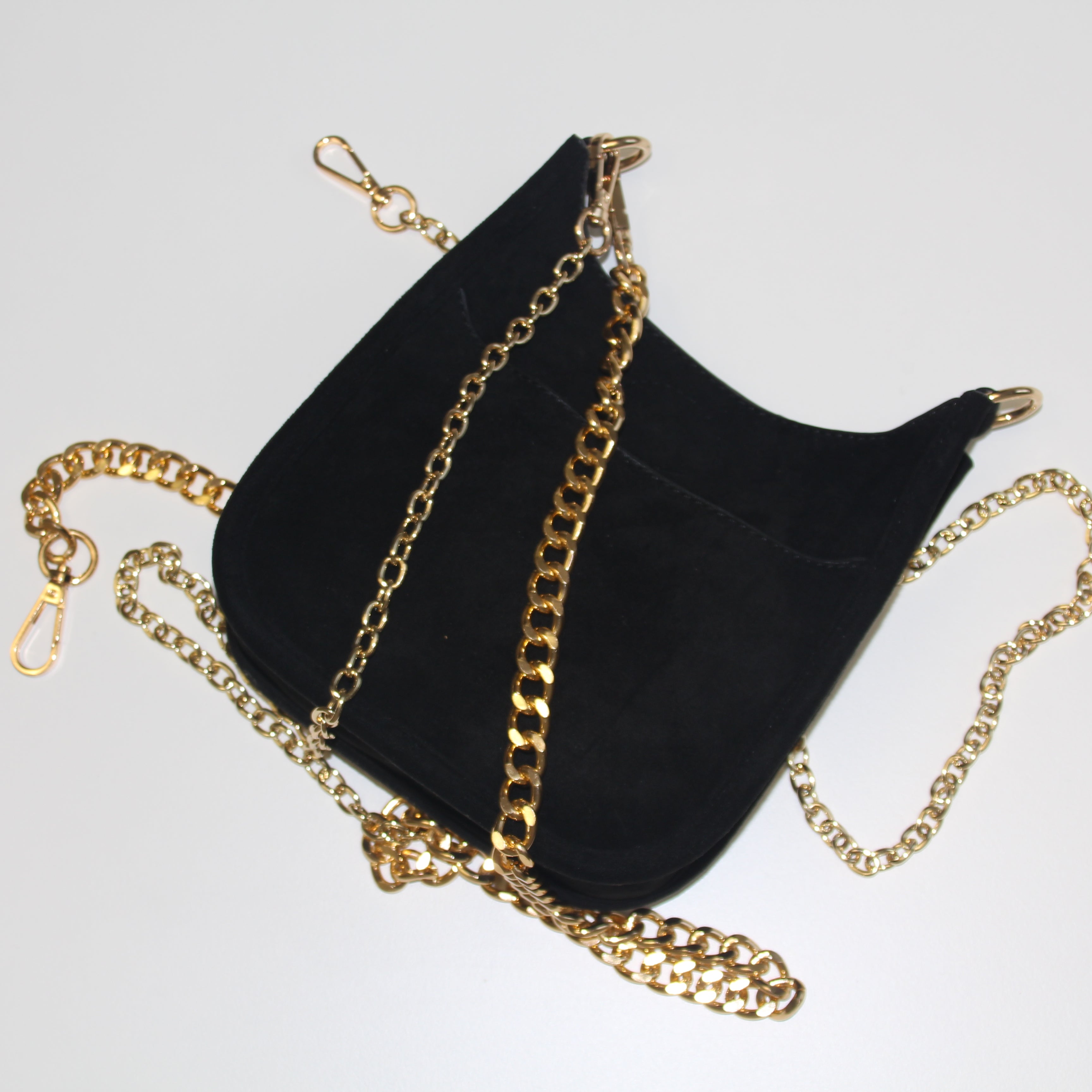 Black Messenger Bag with Gold Chain Strap